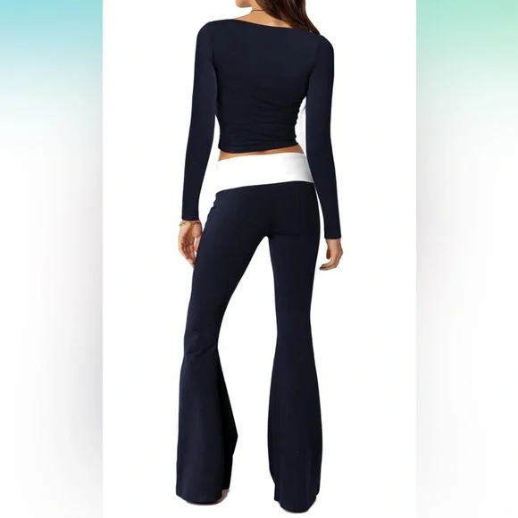 Amazon Y2K Navy and White Flare Pants fold over - Picture 9 of 9